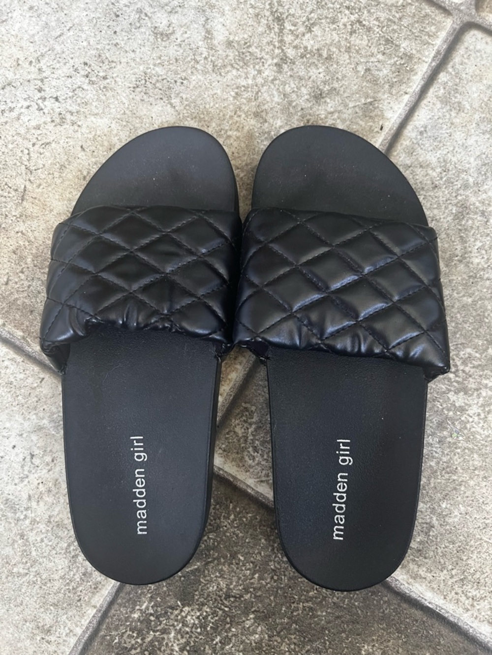 Madden Girl Black Quilted Slide Sandals